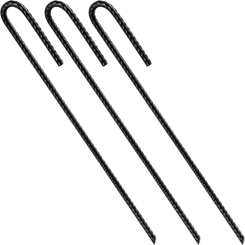 Wensilon Rebar U/J Hook Extra Heavy Duty, 12 inch x 1/4 inch Rust Proof Coated Steel Ground Anchors for Garden, Tent, Trampoline (10pcs, J-Hook) - Image 1